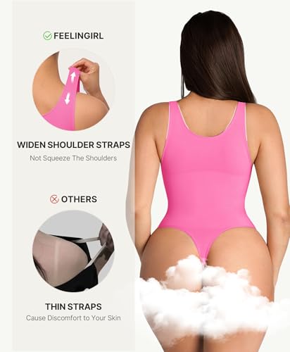 Image of FeelinGirl Shapewear Bodysuits for Women Tummy Control Thong Seamless V Neck Compression Body Suits Corset Top