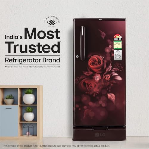 Image of LG 185 L, 4 Star, Smart Inverter, Direct Cool Single Door Refrigerator (GLD1945ZOSE, Scarlet Euphoria, Base stand with Drawer)