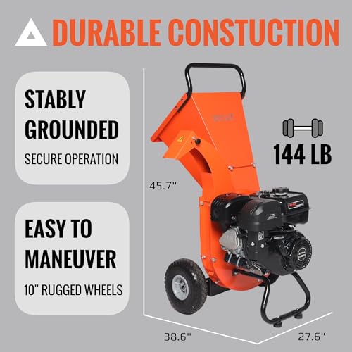 Image of C40E 4 inch Wood Chipper, Easy Key Start, 9HP 274cc Gas Powered Engine, 4 inch Max Branch Capacity, Heavy Duty Shredder Mulcher with Electric Start