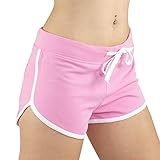 Women's Active French Terry Dolphin Hem Knit Pull-On Shorts (Medium, Pink)