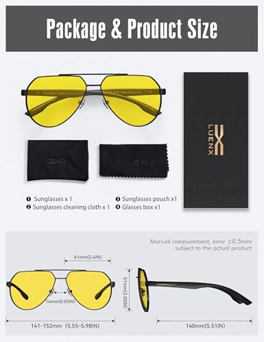 Image of LUENX Aviator Sunglasses for Men Square Polarized Polygon Lens - UV 400 Protection with Accessories