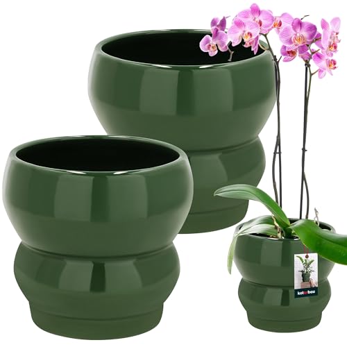 KOTARBAU® Juego de 2 macetas de cerámica esmaltada, color verde, 11,5 cm, altura de 13 cm, para plantas de interior, color verde