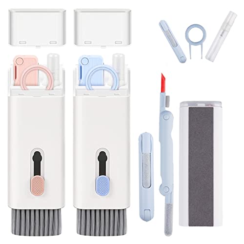 Forreen 2 Piezas Limpiador de Teclado 7 en 1 Cepillo Limpiador de Teclado Multifunción Suave Limpiador de Auriculares con Extractor de Teclas para PC, Portátil, Auriculares, Teclado Cover