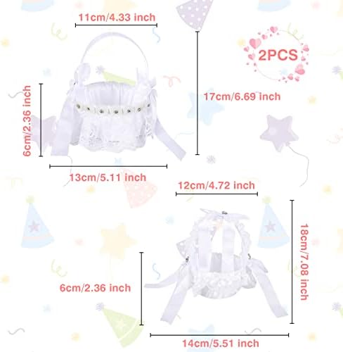 Gukasxi 2Pcs White Flower Girl Basket with Bows for Wedding, 2 Style Small Wedding Flower Girl Basket, Mini Portable Baskets, for Romantic Wedding Party Decoration