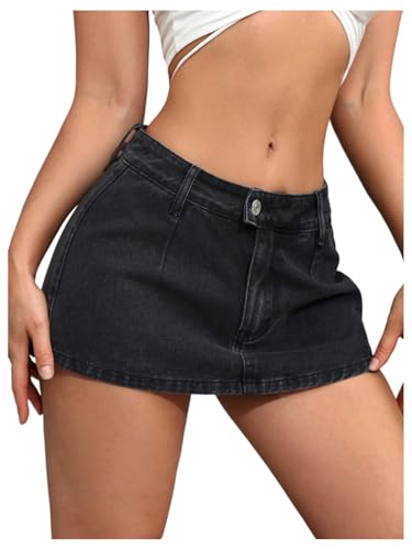 Floerns Women's Y2k Denim Mini Skirt Low Waist Jean Skirt with Underneath