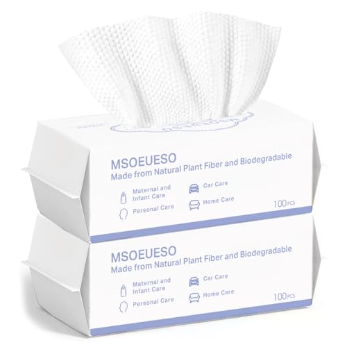 Serviettes jetables visage en coton biodégradables MSOEUESO x200 pour le démaquillage doux