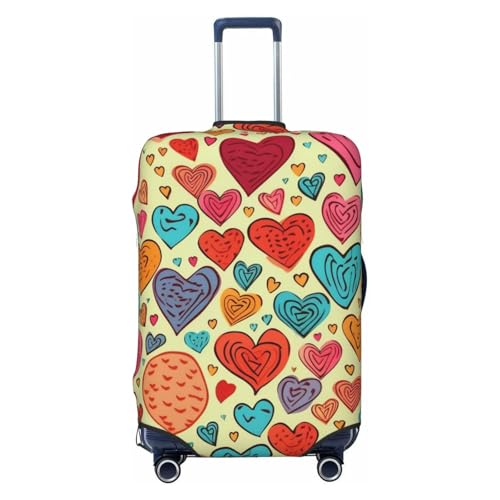 Colorful Heart Pattern Luggage Cover Stretch Washable Suitcase Protector Suitcase Cover Anti-Scratch Luggage Sleeve Elastic Suitcase Case Protector Baggage Cover Fits 18-32 Inch