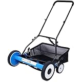 5-Blade Manual Push Lawn Mower with 20" Cutting Width and Adjustable 1.3"-2.5" Blade Height, Eco-Friendly Reel Mower & Grass Cutter with Grass Catcher for Yard, Garden(Blue+20" Cutting Width)