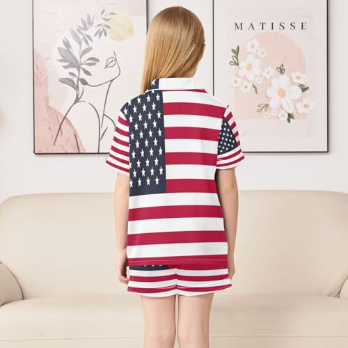 ALAZA Hipster American Flag Satin Pajamas Set Short Sleeve Button Down Sleepwear Summer Pjs 2 Piece4