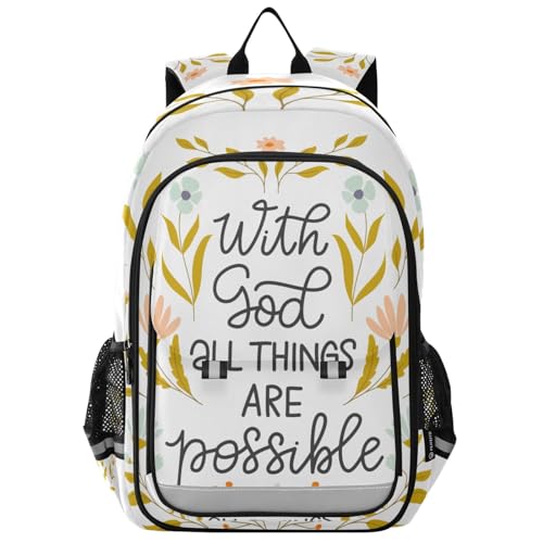 with God All Things Are Possible Flower Backpack Girls Boys Elementary School Bags Bookbags Laptop Backpack Travel Daypack Safe Reflective Stripes