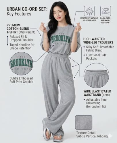 Image of DIAZ Women Co-ord Set for Girls | Stylish Two Piece Dress with Oversize Tshirt & High Waist Jogger|Trendy Cotton Blend Track Suit Set for Women | Casual /Travel & Lounge Wear Outfits