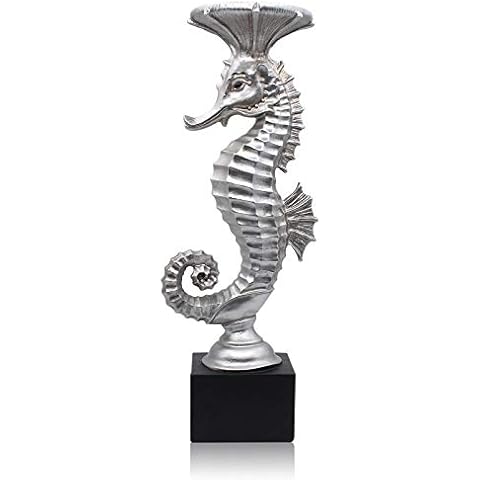 Pillar Candle Holder Silver Seahorse Candle Holder Tall Nautical Decor Candle Holder Antique Style Modern Decorative Candlestick for Table Wedding Dinning Beach Theme Party 15.4" H Cover