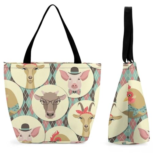 Sac de voyage pour femme grand volume 32cm motif champêtre vache porcs résistant au quotidien