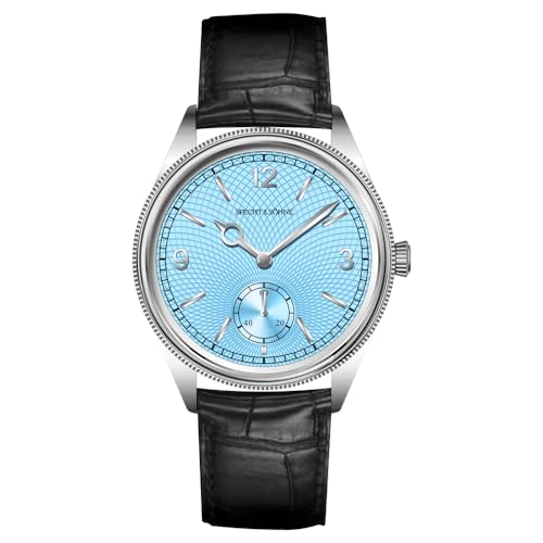 Specht & Shne 1908 Mens Mechanical Watches Sapphire Crystal Salmon Color Stainless Steel Watch for Men Waterproof (Ice-Blue)