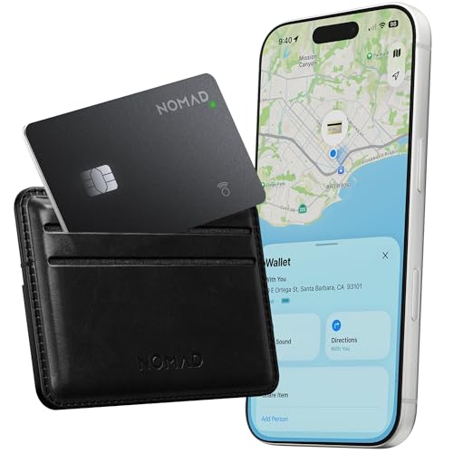 Nomad Tracking Card Pro Black Premium Wallet Tracker with Apple Find My 16-Month Battery Life IPX7 Waterproof Polycarbonate and Aluminum Design TSA Approved Wireless Rechargeable iOS Only