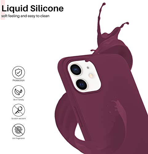 Image of DIZORO Microfiber Candy Case Compatible for iPhone 12 / iPhone 12 Pro 6.1 inch, Shockproof Slim Back Cover Liquid Silicone Case- Wine Red
