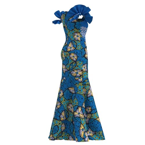 Image of iooiooi Womens Elegant Ankara Maxi Mermaid Dress Lace Decorated African Gowns
