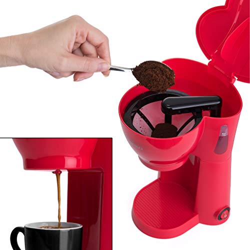 Mixpresso Kompakte Mini-Kaffeemaschine mit Braukorb, rote kleine Kaffeekanne, 1-Tasse-Brew, Geschenk für Männer und… – Bild 4