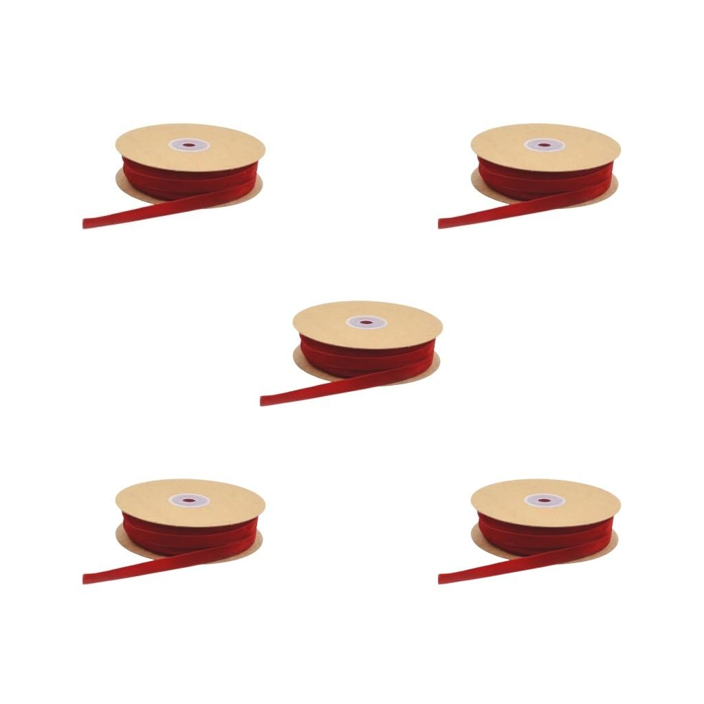 Ruban en velours rouge pour décoration de Noël, lot de 5 rouleaux mercerie