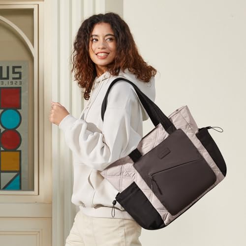 LOVEVOOK Tote Bag for Women, Puffer Bag and Work Bags with Zipper for Travel, Daily, School, Quilted Nurse Shoulder, 2pcs2