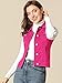 Allegra K Women's Buttoned Washed Denim Vest Jacket W Chest Flap Pockets Medium Fuchsia