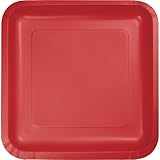 18-Count Touch of Color Square Paper Dinner Plates, Classic Red