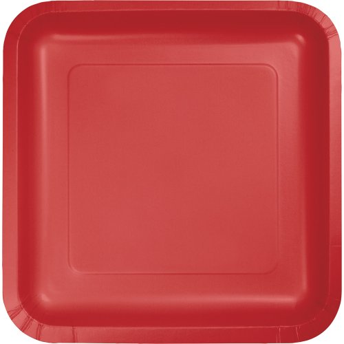 18-Count Touch of Color Square Paper Dinner Plates, Classic Red