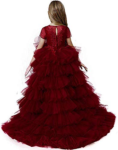 Girls High Low Pageant Ball Gown Appliques Kids Puffy Tulle First Communion Dresses AR2372