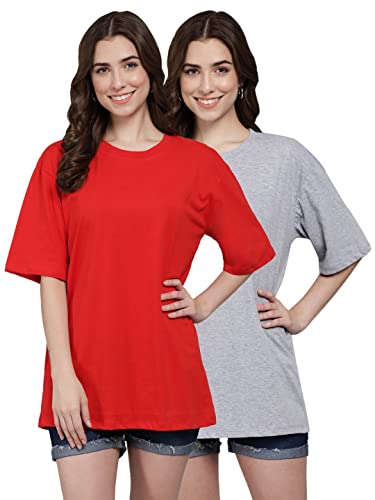 Image of FUNDAY FASHION Women Cotton Half Sleeve Printed Oversized Relaxed Fit T-Shirts /Girls (Pack Of 2)