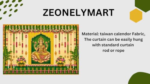 Image of varalakshmi vratham backdrops | Mahalakshmi Puja Backdrop with Hanging Lotus Strings and Banana Trees, Festive Backdrop with Goddess Lakshmi 6x8 Feet | Back Drops for Pooja Decoration