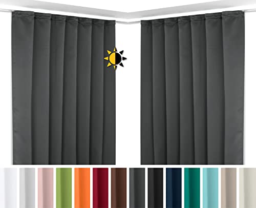 BEAUTEX 2er Set Kräuselband Verdunkelungsvorhang mit U-Band, Gardinen abdunkelnd und Blickdicht (B=140 cm, H=175 cm, Dunkelgrau) BEAUTEX 2er Set Kräuselband Verdunkelungsvorhang mit U-Band, Gardinen abdunkelnd und Blickdicht (B=140 cm, H=175 cm, Dunkelgrau)