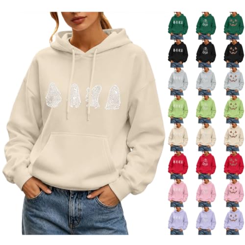 JiXiang Halloween Sweatshirts for Women Funny Ghost Pumpkin Printed Hoodies Cute Crewneck Oversized Fall Casual Pullover Tops - image 1