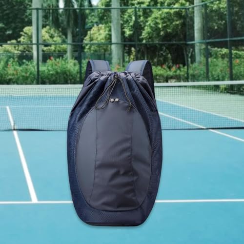 Drawstring Backpack with Mesh Compartment Nylon Sports Gym Bag Badminton Racket Bags for Dance Travel Swimming Women Men, Dark Blue4