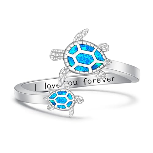 Turtle Ring Sterling Silver Sea Turtle Gifts Adjustable Rings for Women Thumb Open Cute Ocean Animal Lovers Finger Jewelry Beach Themed Size 7