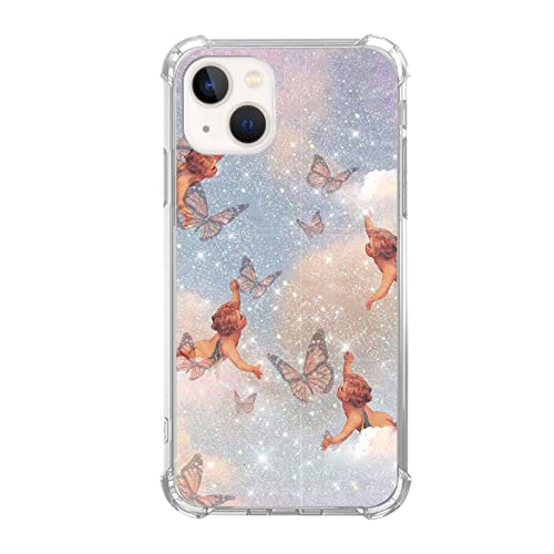 Voisgufley Butterfly And Angel Case Compatible With Iphone 13, Aesthetic Baby Angels Case For Iphone 13 For Teens Men And Women, Trendy Cool Tpu Bumper Phone Case Cover #TOP22