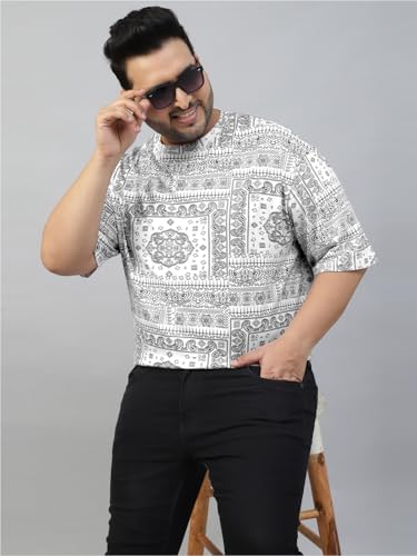 Image of Veirdo 100% Pure Cotton Oversized Loose Baggy Fit Drop Shoulder Paisley Printed Plus Size T-Shirt for Men (Sizes: 2XL to 5XL)