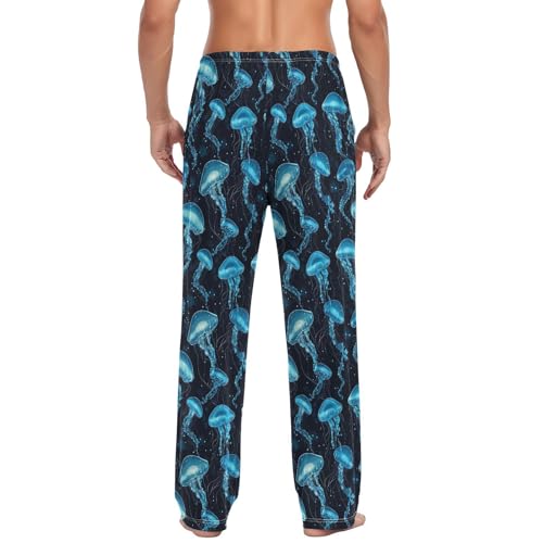 Men’s Jellyfish Pajama Pants with Pockets, Comfortable Lounge Sleep Bottoms#5592
