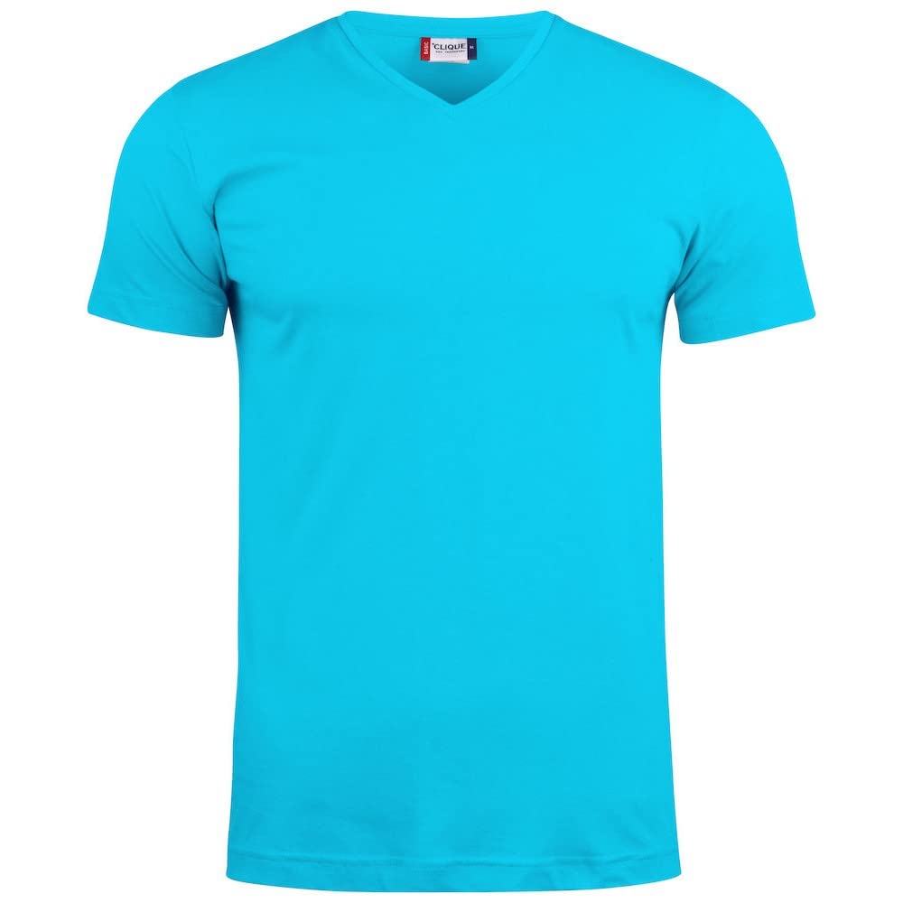 Clique Unisex Turquoise - Men's Women's Basic T-Shirt, V-Neck, Cotton Jersey, Sweatband, Elastic Collar, Slim-Fit Fit, Xl