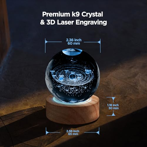 image for DCORIUNTG 3D Solar System Crystal Ball Night Light with 16 Color, Uniq