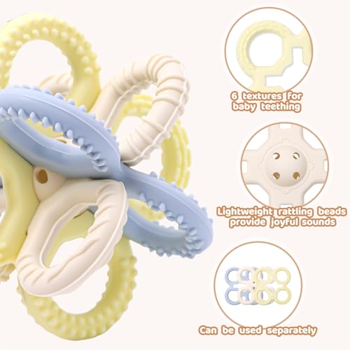 Image of Baby Teething Toys 3 in 1 Silicone Teethers - BPA Free Food Grade Silicone Teething Ring Rattle Toys for Babies 3-6 Months 6-12 Months, Soft & Easy Hold, Baby Chew Toy for Toddlers (Yellow)