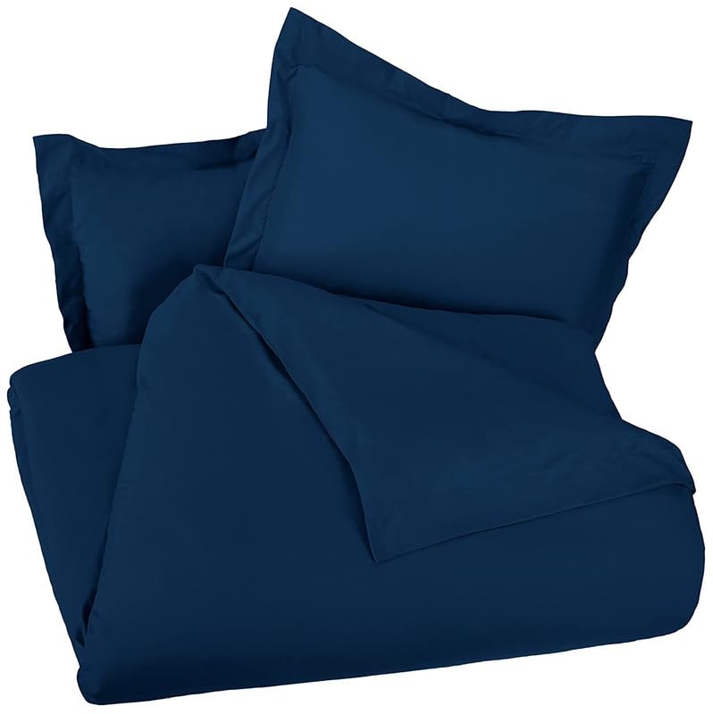 Image of BEVI - Home Premium Solid Plain Single Bedsheet with 1 Pillow Cover 300 TC Microfiber for Single Bed | Size (60 inch x 90 inch) Navy Blue