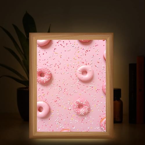 Light Up Painting, Scrummy Donut Wall Art Picture Light Pink Donut Light Up Desktop Art Decor, 10 Brightness, USB Powered, 3 Lighting Modes, Anxiety Relief Gift for Bedroom Home - Without Frame