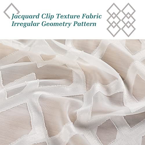 Simplebrand Kiki Sheer Curtains 63 Inch Length 2 Panels, Textured Burnout Curtains With Geometric Jacquard Clipped Design, Farmhouse Curtains For Bedroom Nursery Window Drapes, W40 X L63, Ivory #TOP2