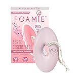 Foamie Festes Duschgel mit Kirschblüte & Reismilch, Reichhaltige Duschpflege Trockene Haut mit Massage-Effekt, Feste Dusche 100% Vegan, Plastikfrei, Silikonfrei, 80 g
