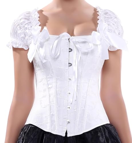 Image of Women's Lace up Gothic Jacquard Shoulder Straps Tank Overbust Shaper Corset Bustiers Top