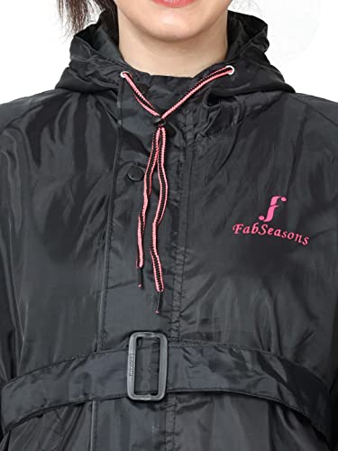 Image of FabSeasons Waterproof Long /Full Raincoat for Women with Adjustable Hood and Reflector at Back for Night Visibility. Pack Contains Top and Storage Bag