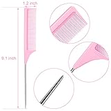 3 Packs 9 Inch Rat Tail Comb Carbon Fiber Heat Resistant Teasing Comb with Metal Pick Styling Parting Lightweight Sectioning Fine Tooth Combs for Women Girls