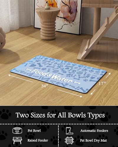 Image of Pet Feeding Mat-Absorbent Dog Mat for Food and Water Bowl-No Stains Quick Dry Water Dispenser Mat-Dog Accessories Pet Supplies-Bowl for Messy Drinkers（Bone,17 inchx34 inch