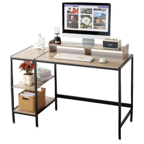 MINOSYS 47-inch Computer Desk with Storage Shelf - Gray Ideal Gaming Desk for Bedrooms, Small Spaces, and Home Offices Modern Writing Desk for PCs.