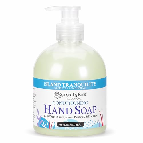 Image of Ginger Lily Farms Botanicals Conditioning Liquid Hand Soap, Island Tranquility, 100% Vegan & Cruelty-Free, Green Tea Lemongrass Scent, 16.9 Fl Oz